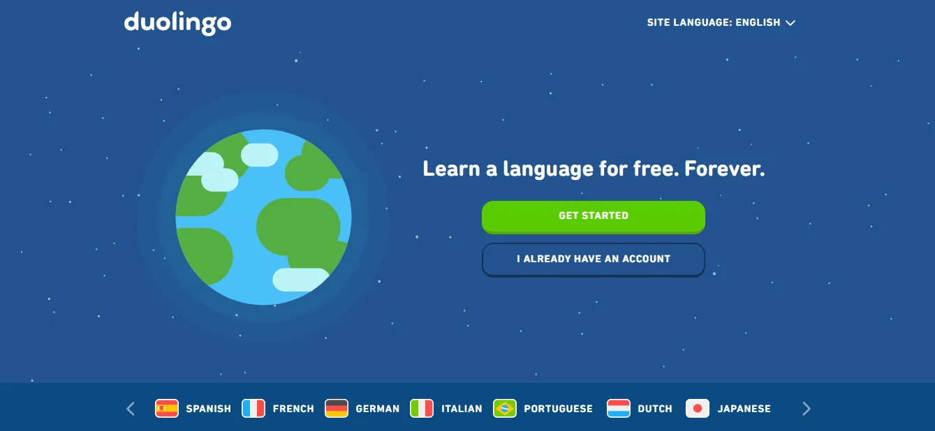 Мэтавая старонка Duolingo
