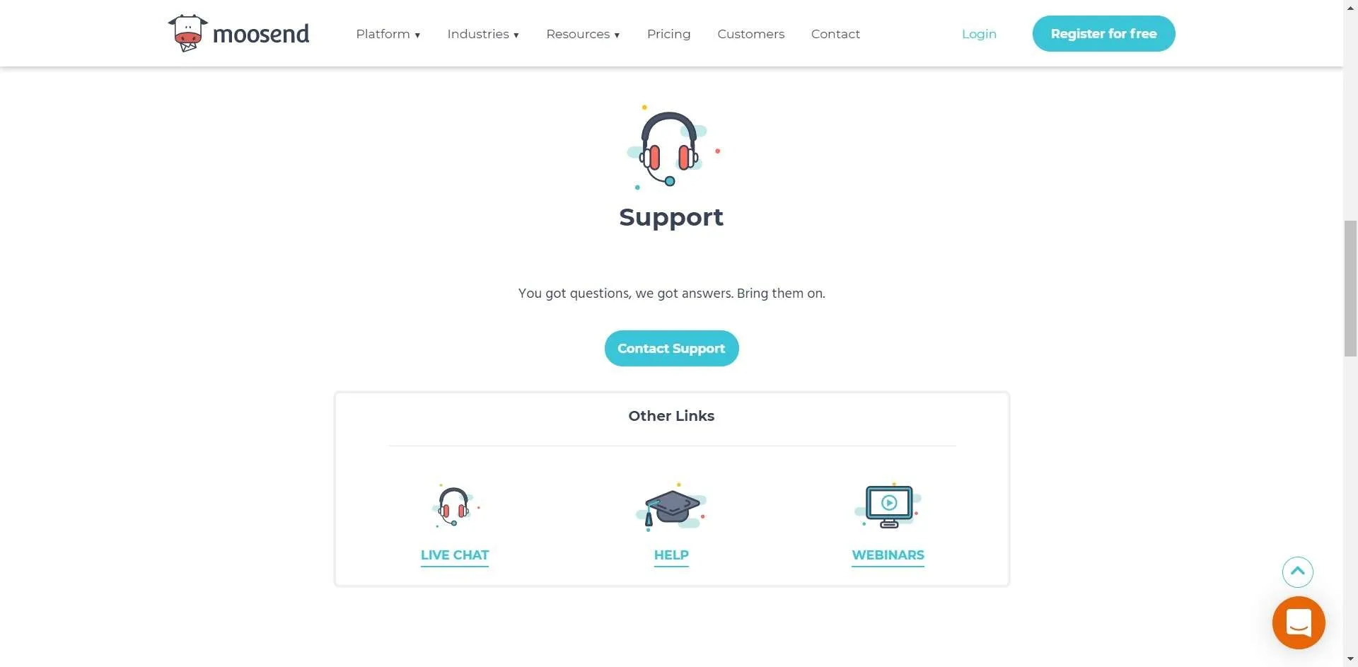 Служба поддержки клиентов Moosend