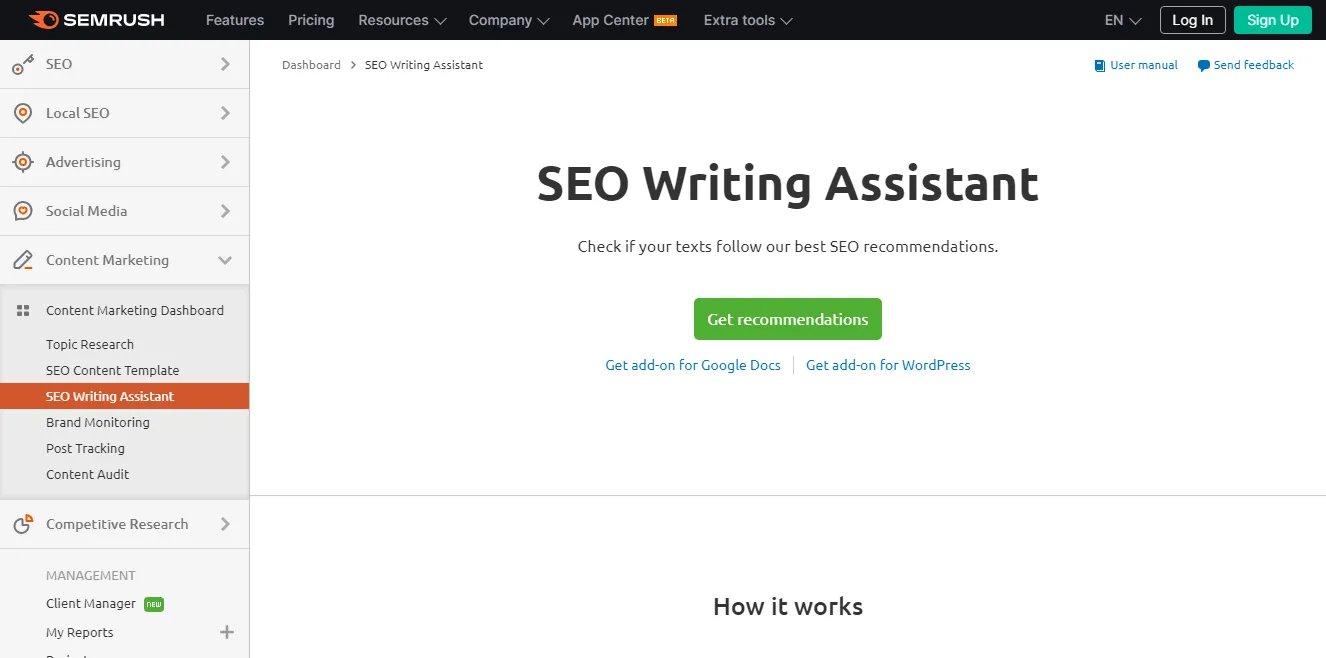 SEMrush se SEO-skryfassistent-inhoudoptimeringsinstrument