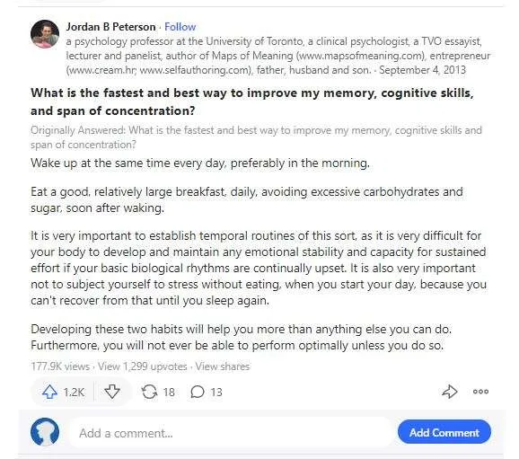 Jordan Petersons Quora antwoord op het verbeteren van geheugen en concentratie Jordan Petersons Quora antwoord op het verbeteren van geheugen en concentratie