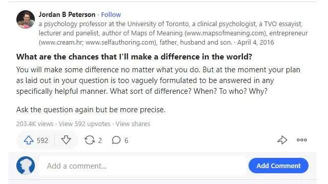 Jordan Petersons Quora antwoord over het maken van een verschil in de wereld Jordan Petersons Quora antwoord over het maken van een verschil in de wereld