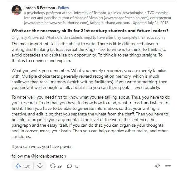 Jordan Petersons Quora antwoord op de noodzakelijke vaardigheden van de 21e eeuw Jordan Petersons Quora antwoord op de noodzakelijke vaardigheden van de 21e eeuw