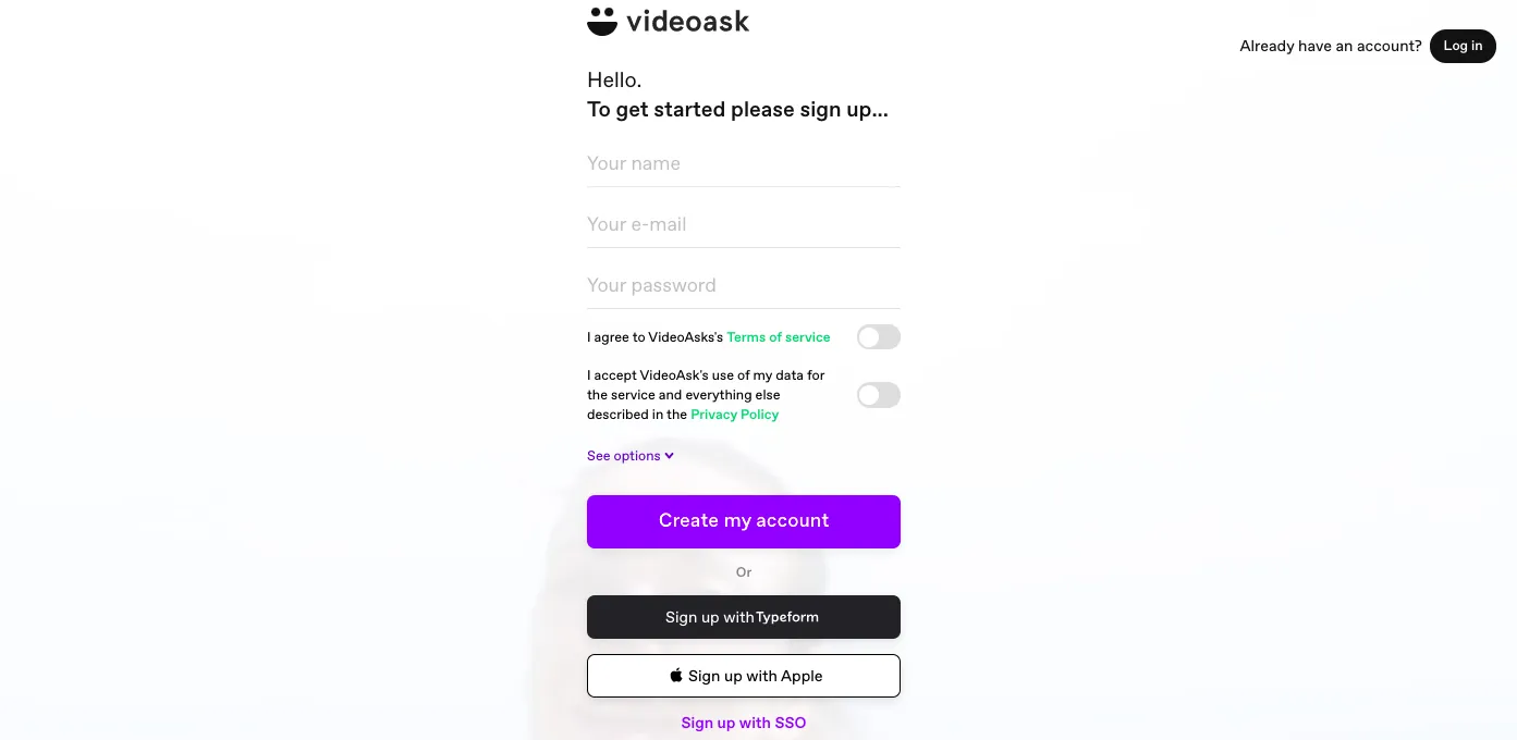 Registreringssida för VideoAsk Tutorial Registreringssida för VideoAsk Tutorial