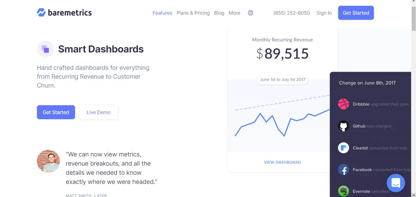 tableaux de bord baremetrics