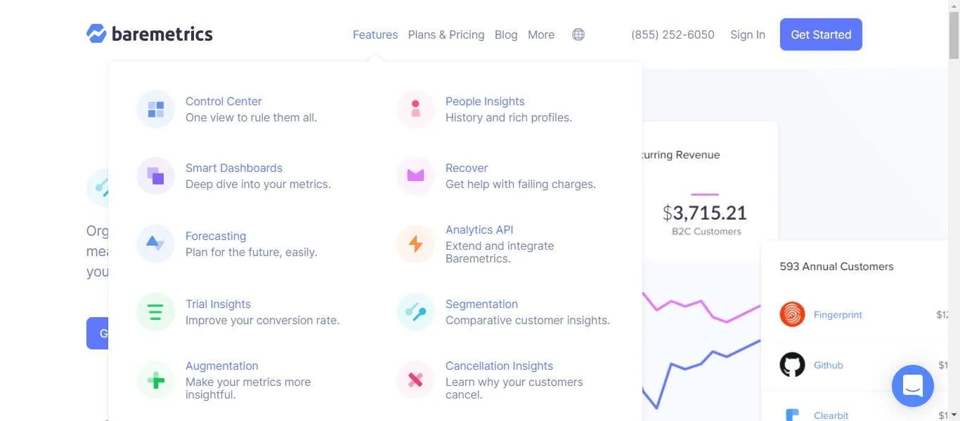 fonctionnalités baremetrics