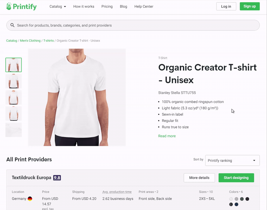 Leverandøralternativer for printifys-produkt