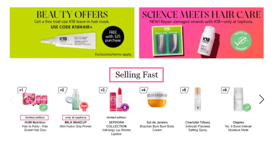 rareté urgence sephora exemple
