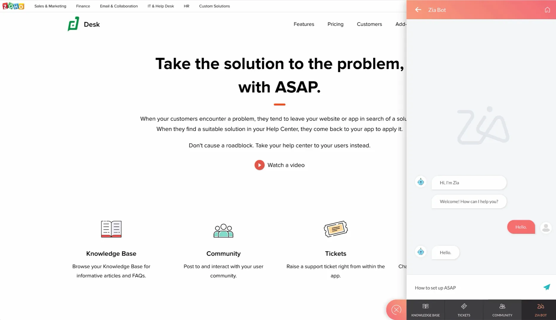 ZOHO 中的 zia 聊天机器人 ZOHO 中的 zia 聊天机器人