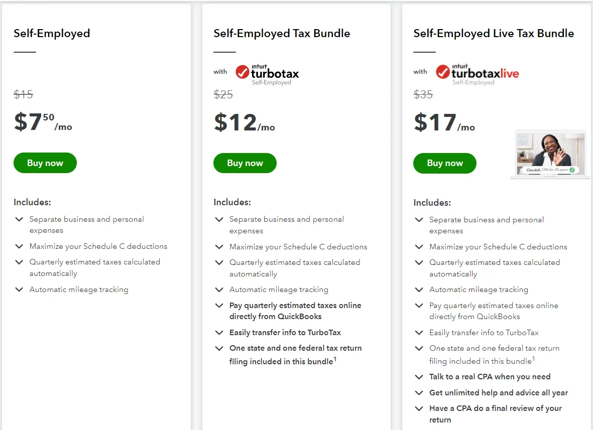 Quickbooks plans for self employed