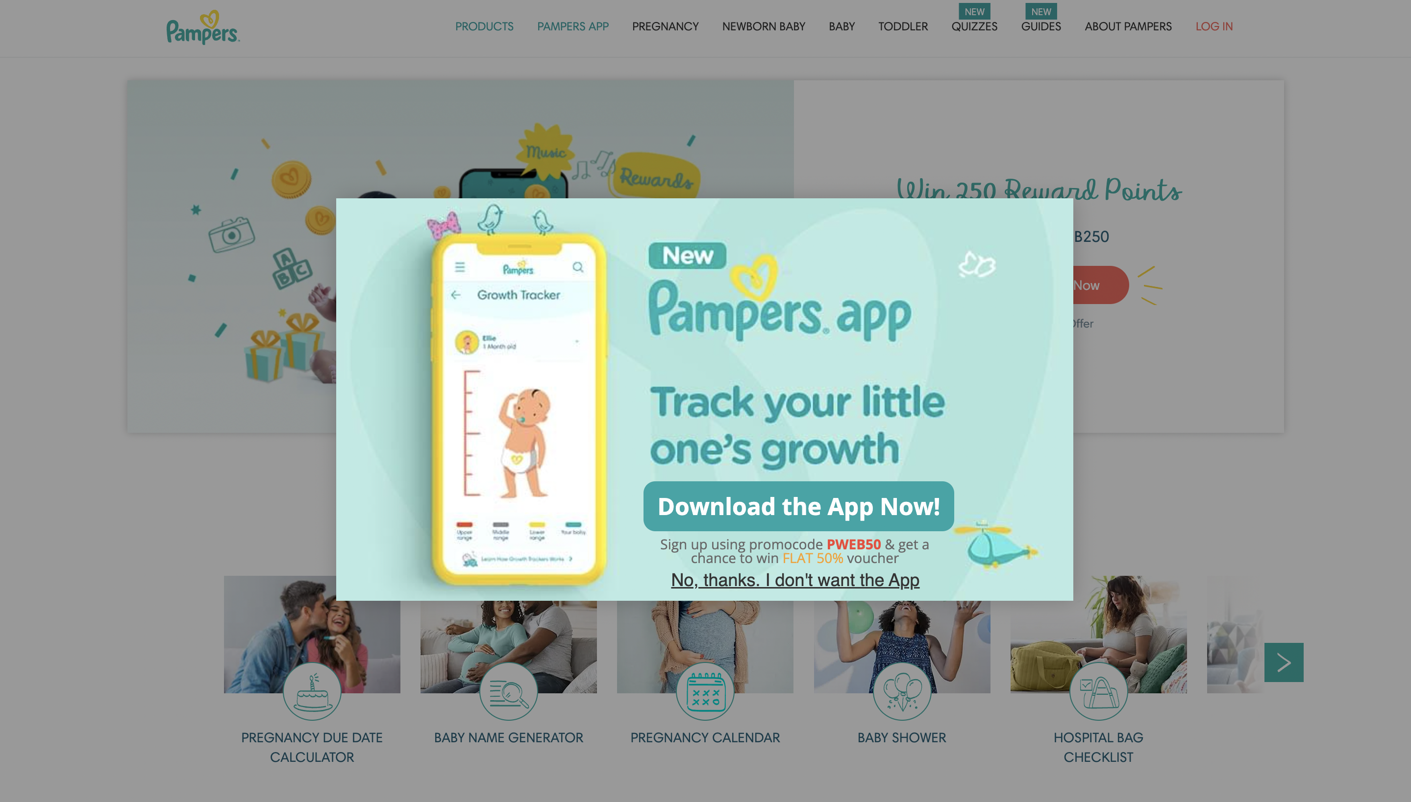 Pop Up CTA Example Pampers