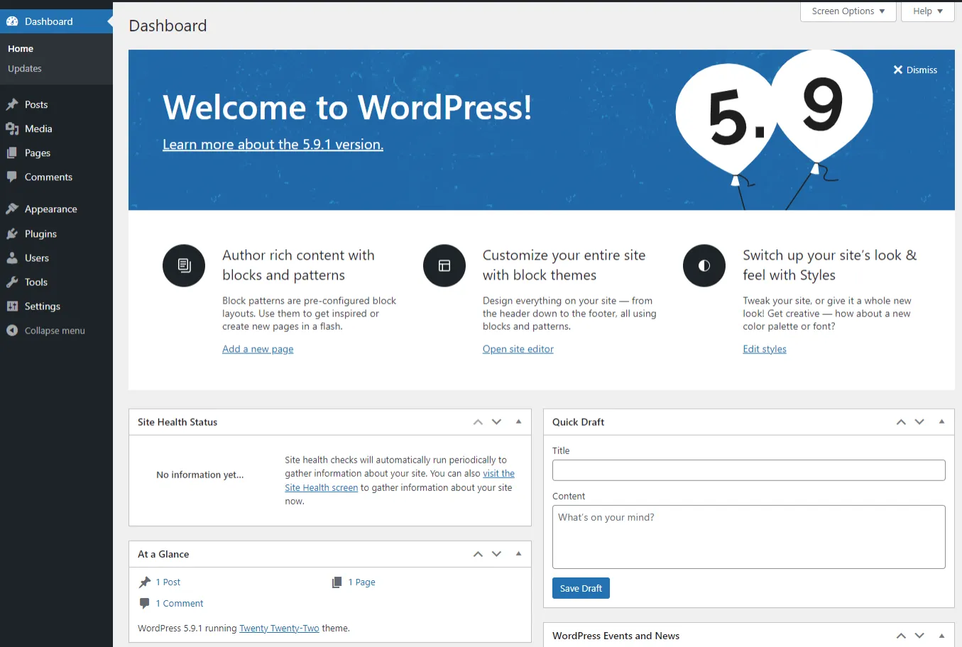 Tableau de bord WordPress Tableau de bord WordPress