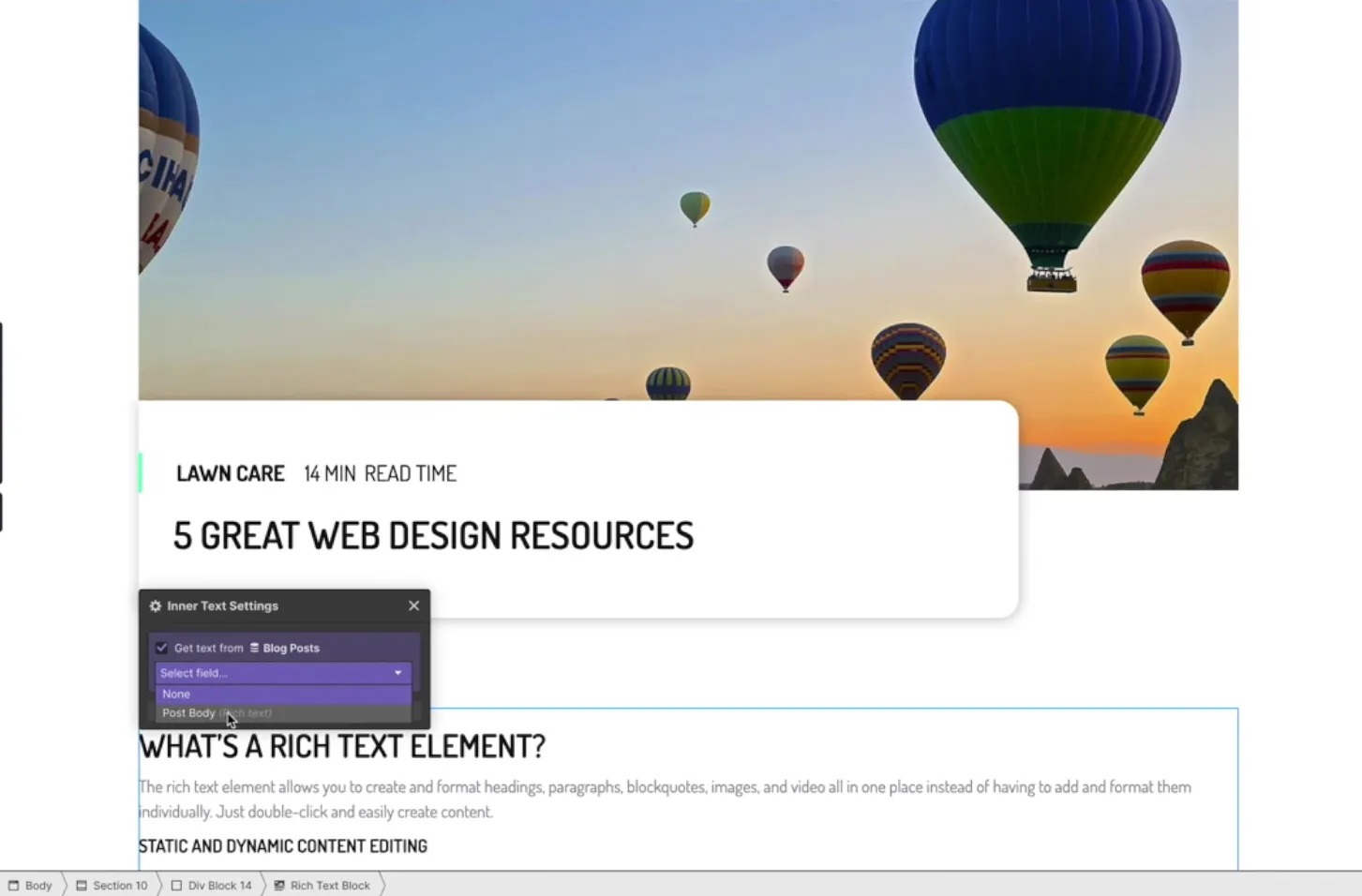 sur l'édition de page dans Webflow sur l'édition de page dans Webflow