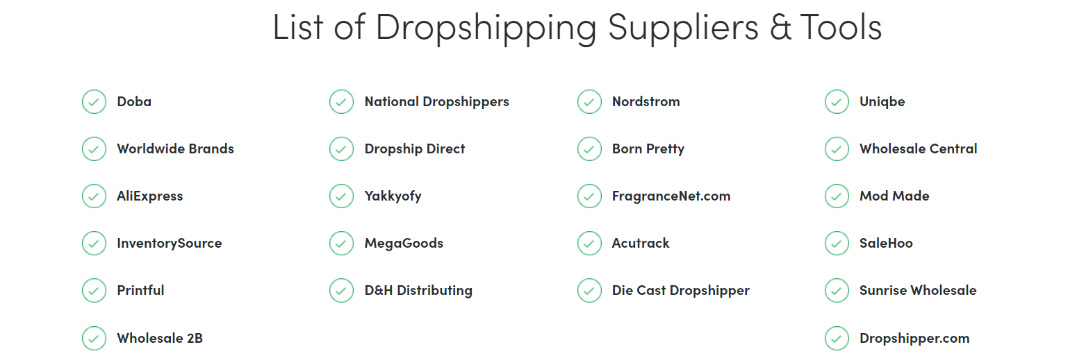 List of dropshippers on ShiftShop