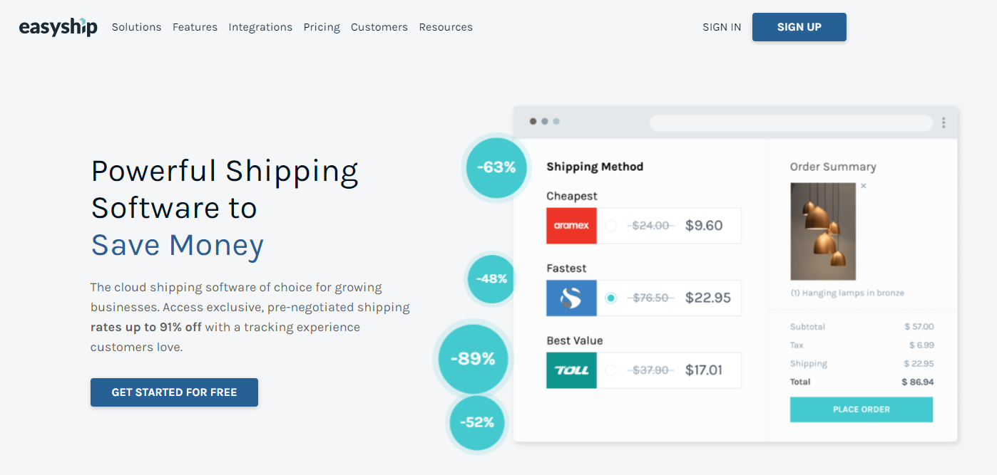easy ship home page