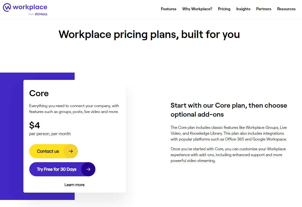 workplace from meta pricing plans