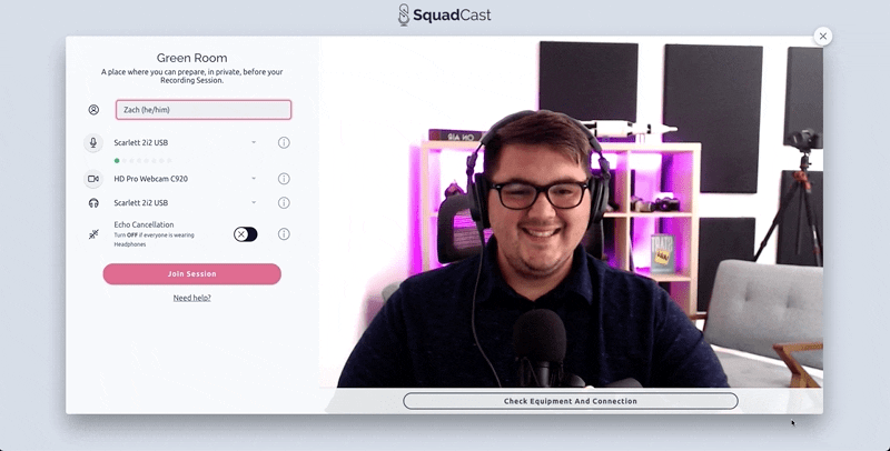 Grønt rom i SquadCast