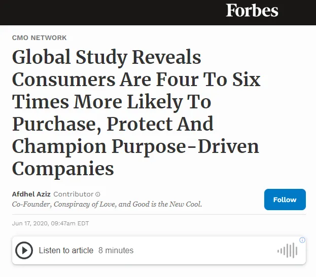 forbes article on why consumers prefer buying from purpose driven companies