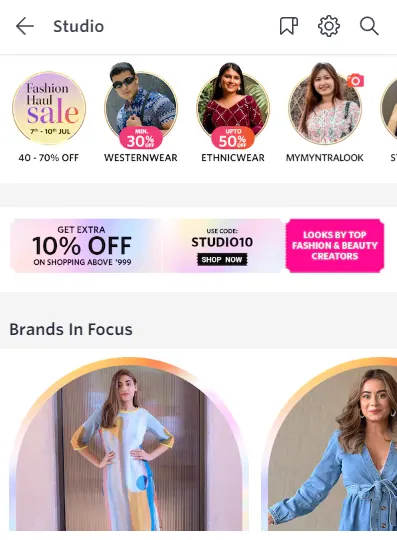 página de estudio myntra