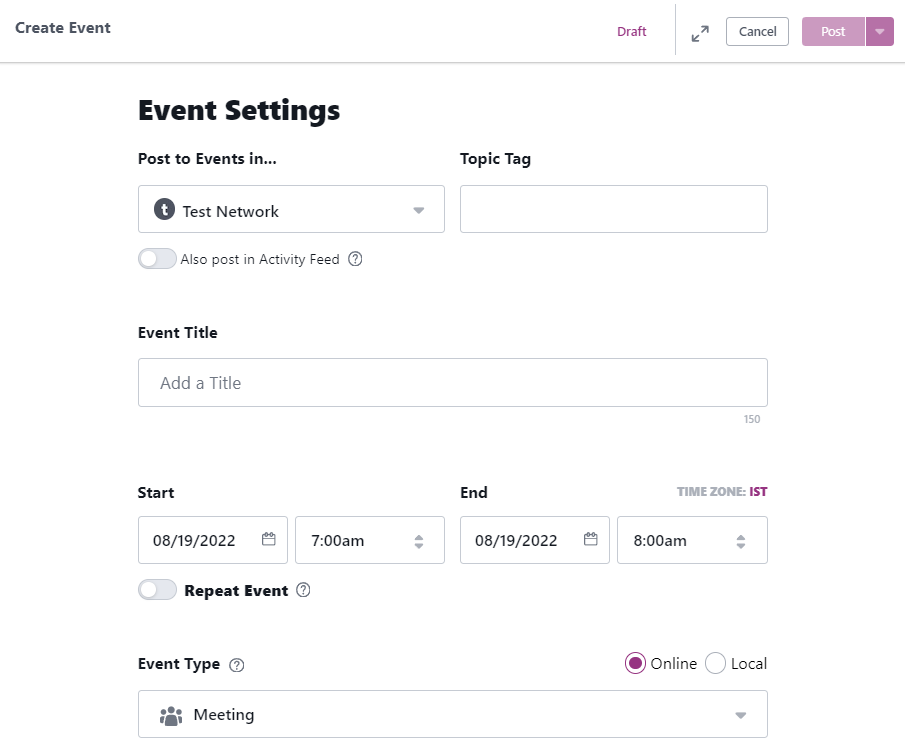 Events in Mighty Networks