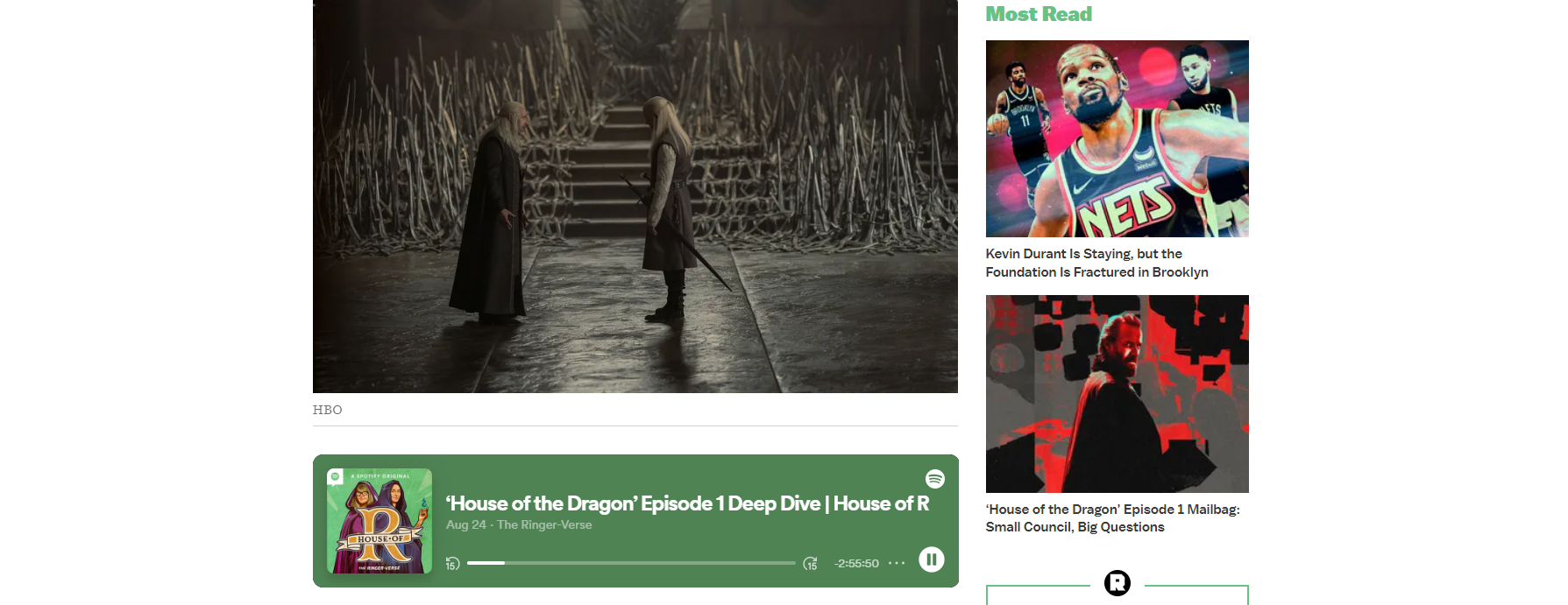 The Ringer podcast player