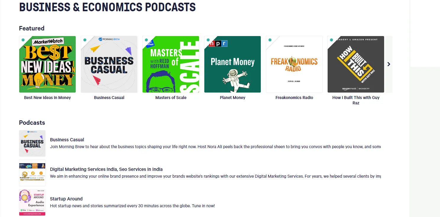 Chaînes de podcast TuneIn Chaînes de podcast TuneIn