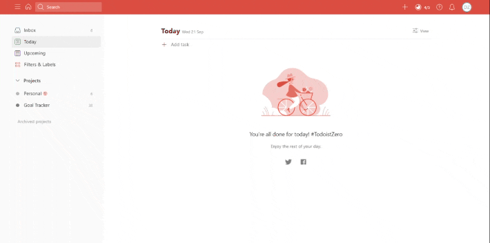 Tastenkombination für die Eingabeaufforderung in Todoist