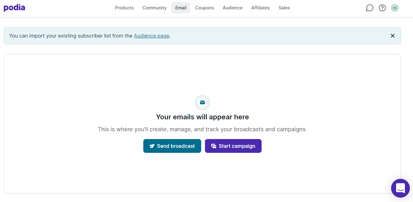 create broadcast and email campaigns in podia