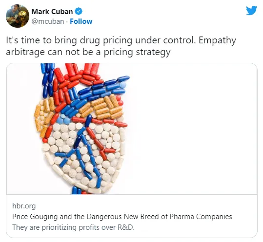 Mark Cubans tweet on cost game in healthcare sector
