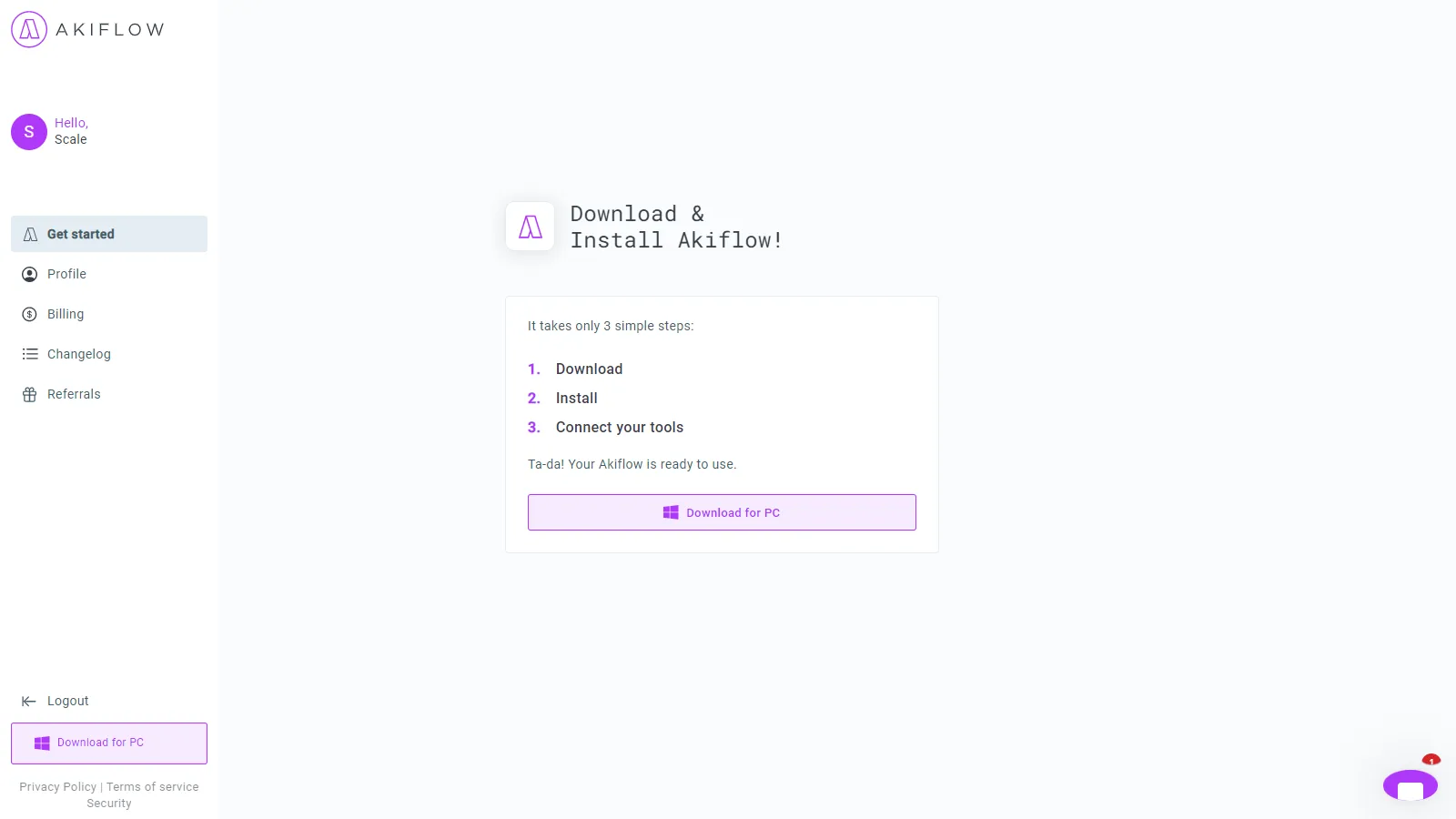 Akiflow software download page