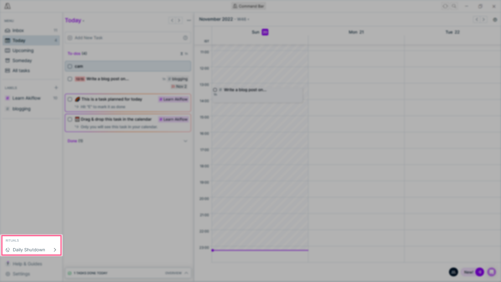 Daily planning and shutdown