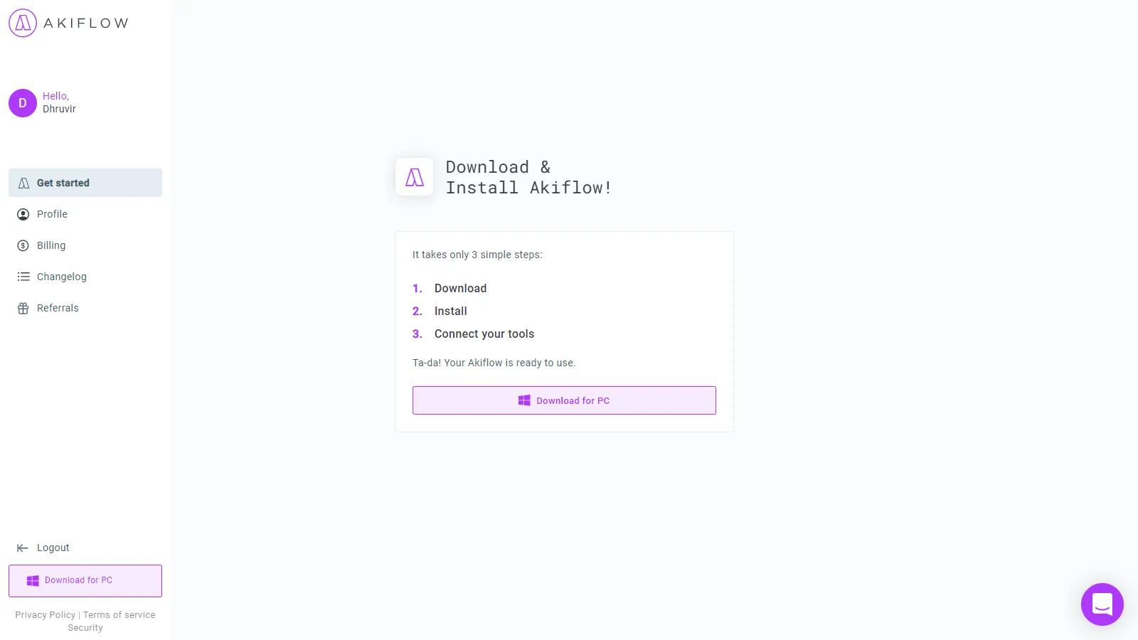 Installera Akiflow på PC