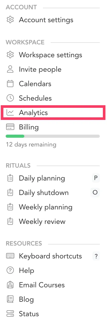 Accessing analytics from settings