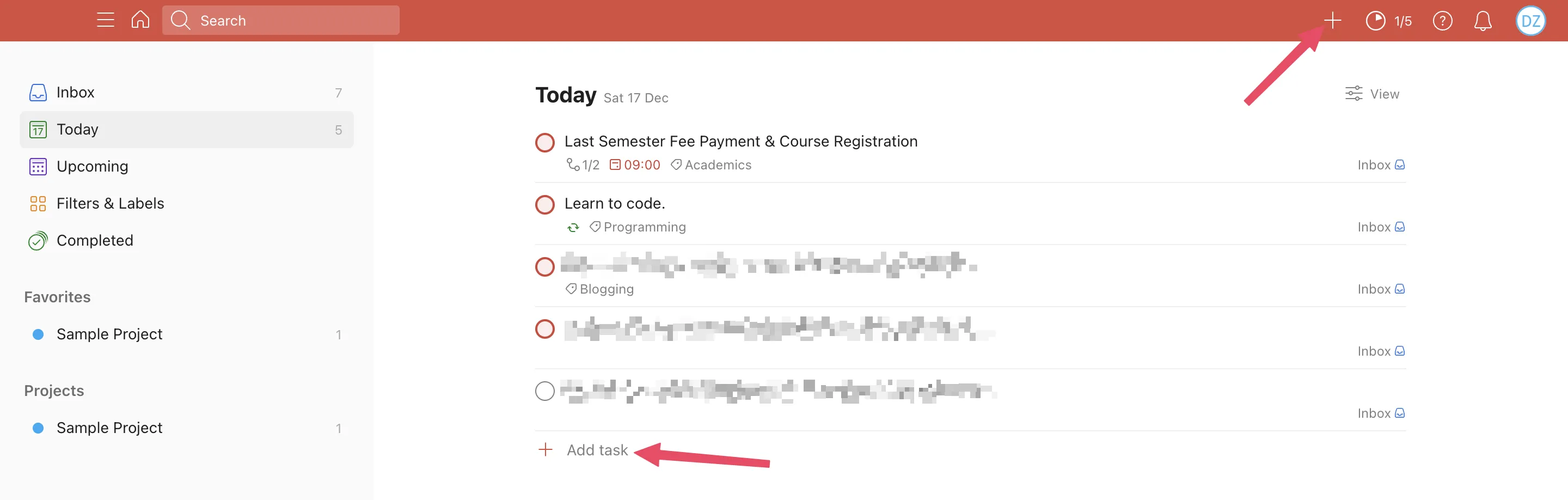Voeg take by in Todoist