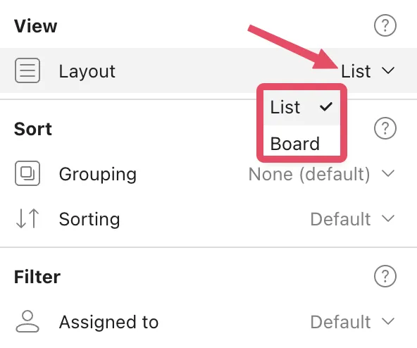 Kanban en lysaansig in Todoist