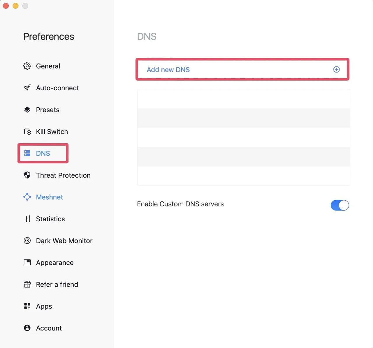 Adicionar novo DNS no NordVPN