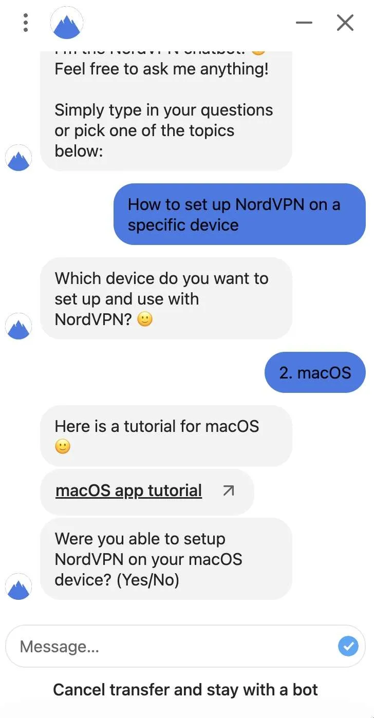 Bate-papo ao vivo NordVPN
