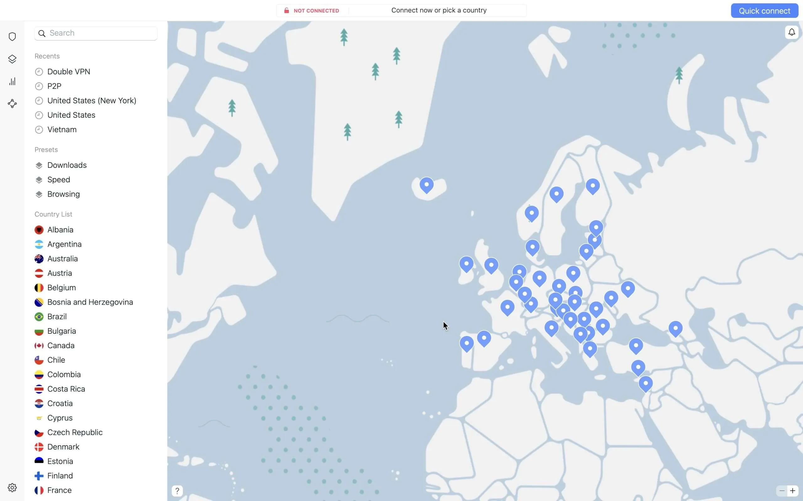 Interface de usuário do NordVPN