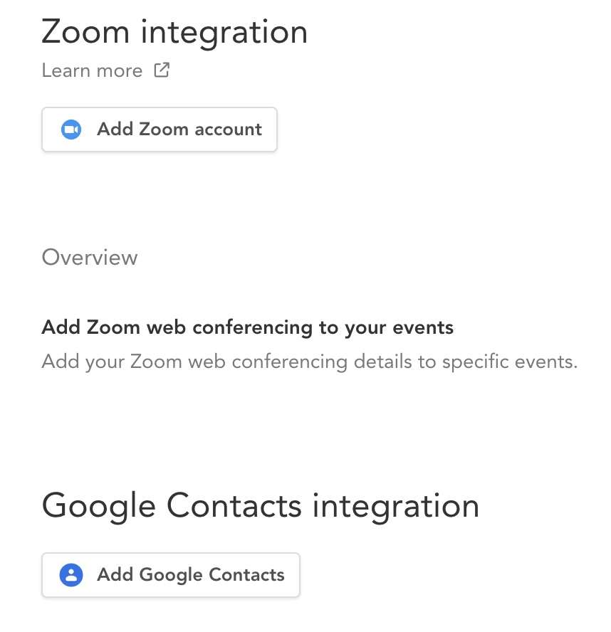 Zoom and Google Contacts integrations