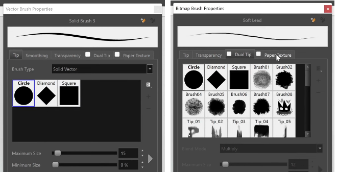 Vector and Bitmap brushes on Storyboard Pro