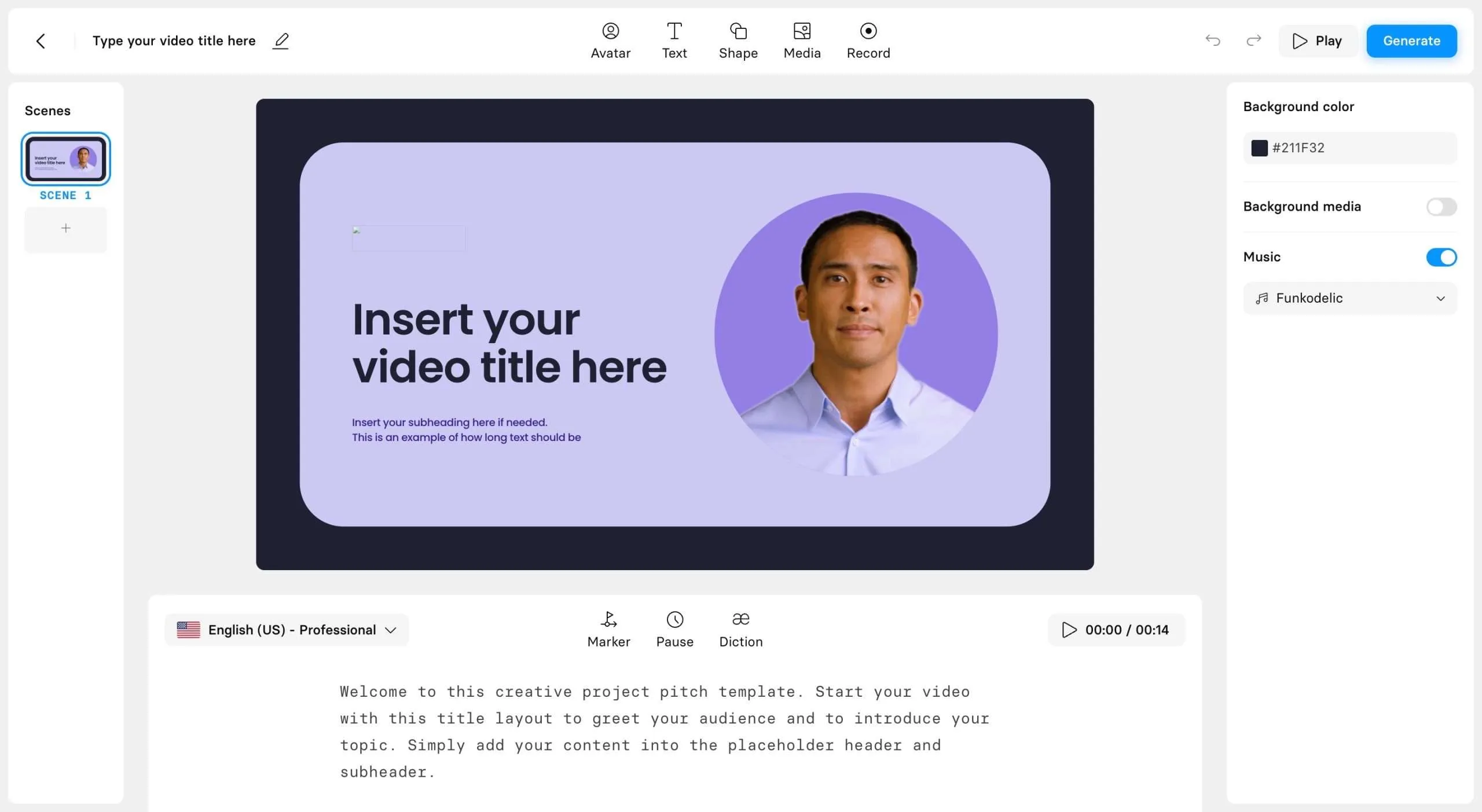 Legger til innebygd mal i videoredigering