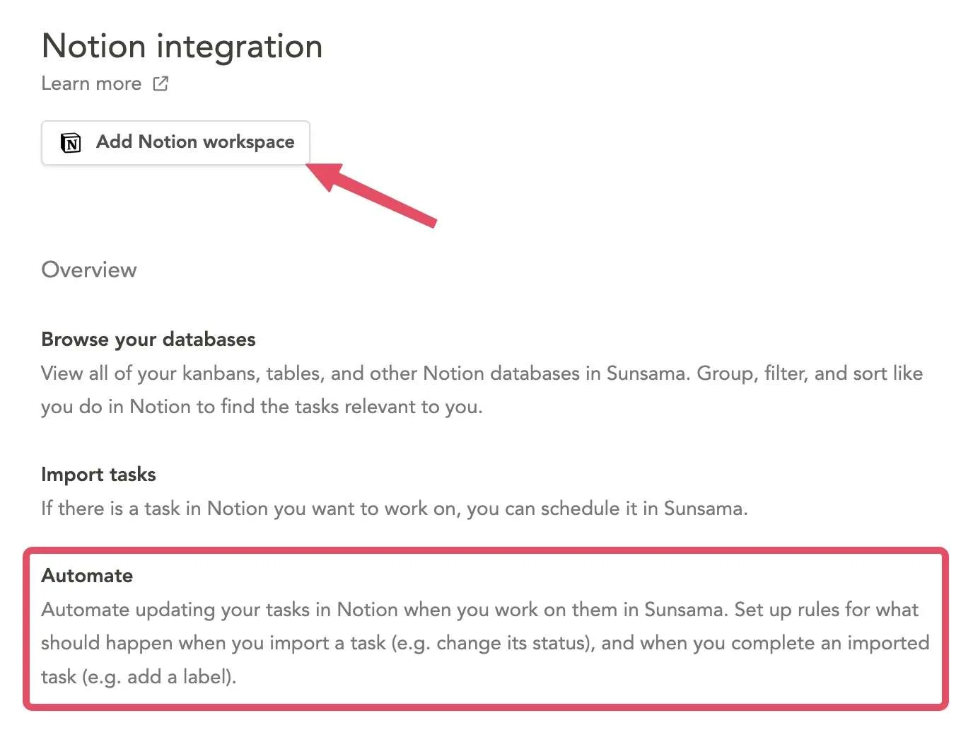 Sunsama integration and automation with Notion