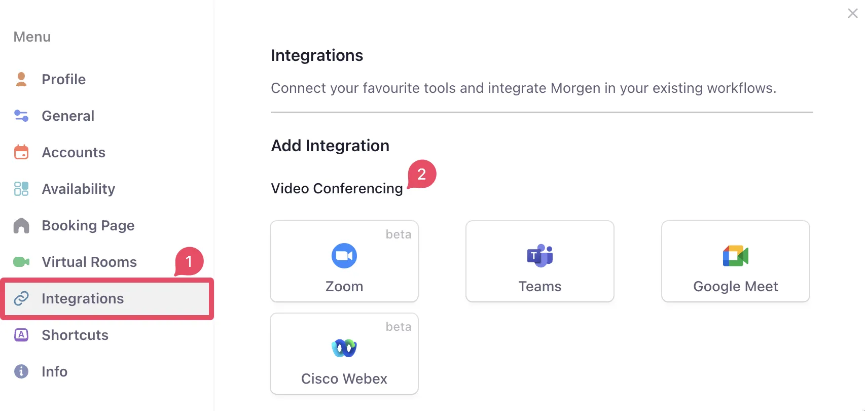 Connecting virtual meet apps with Morgen