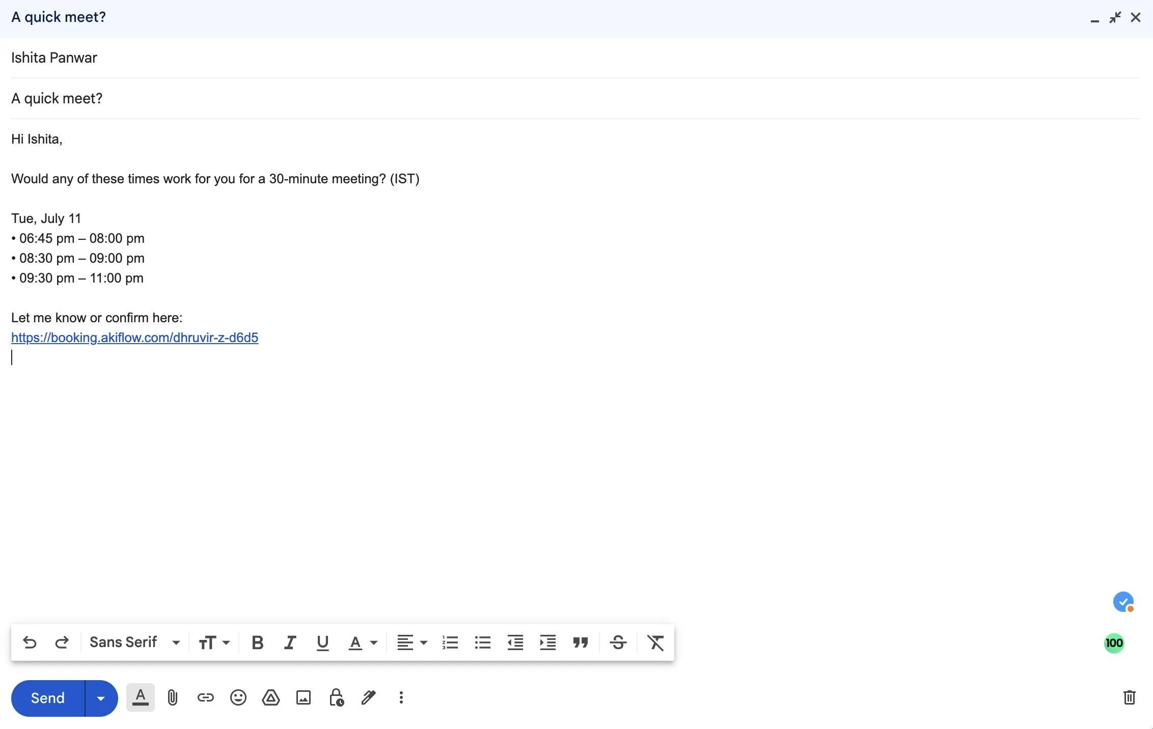 Enviar por correo electrónico el enlace de disponibilidad