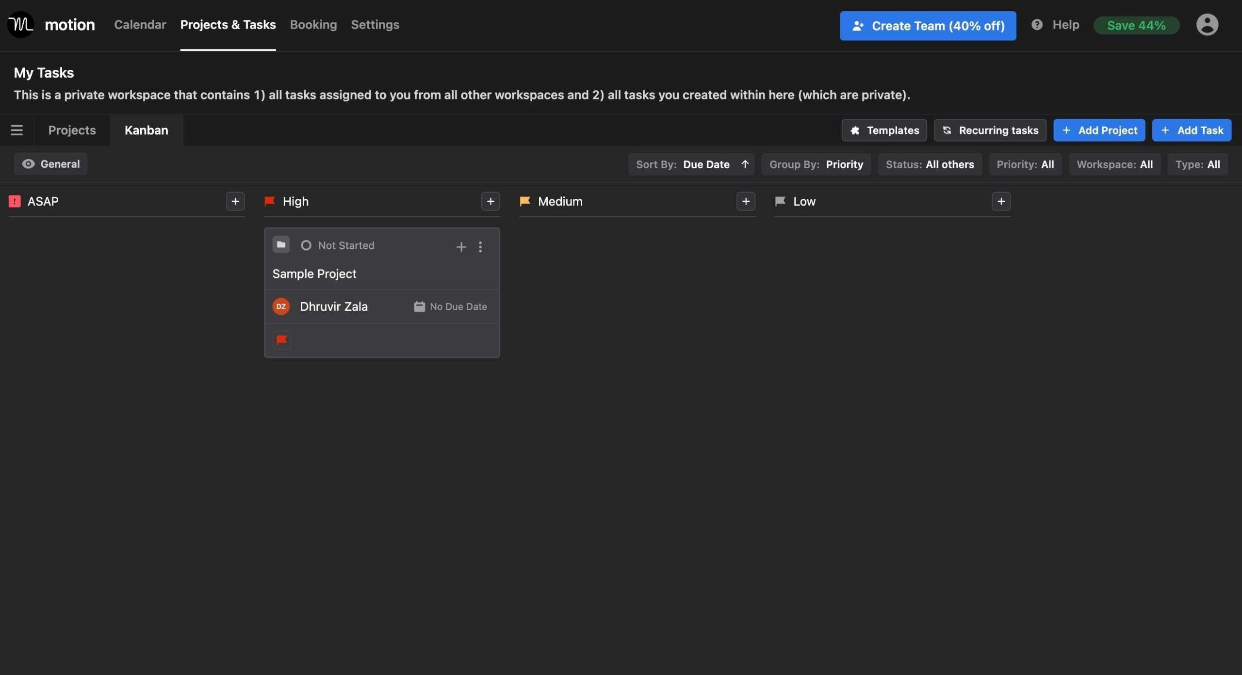 Motion's project management