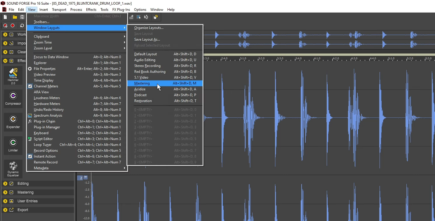 Customization options on SoundForge Pro