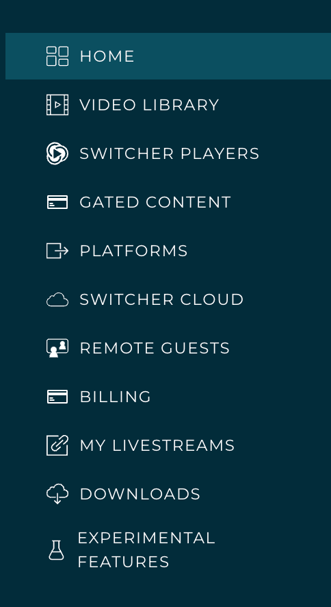 Left menu bar of Switcher Studio