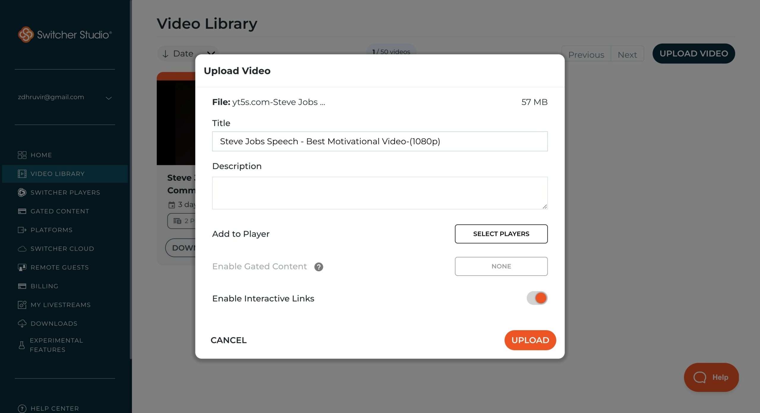 Switcher Studio uploaded video details and customization