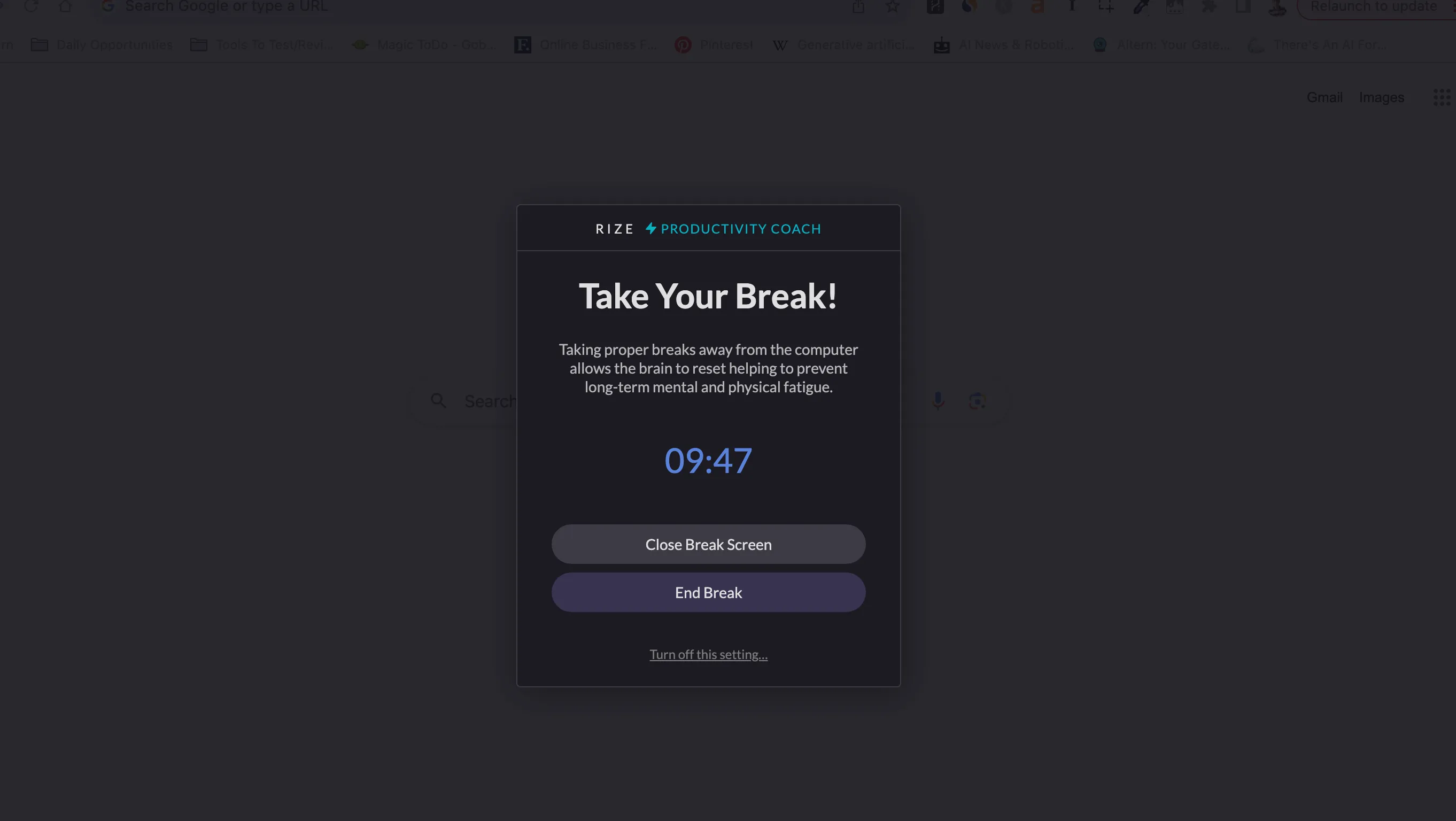 Notificações de interrupção do Rize.io