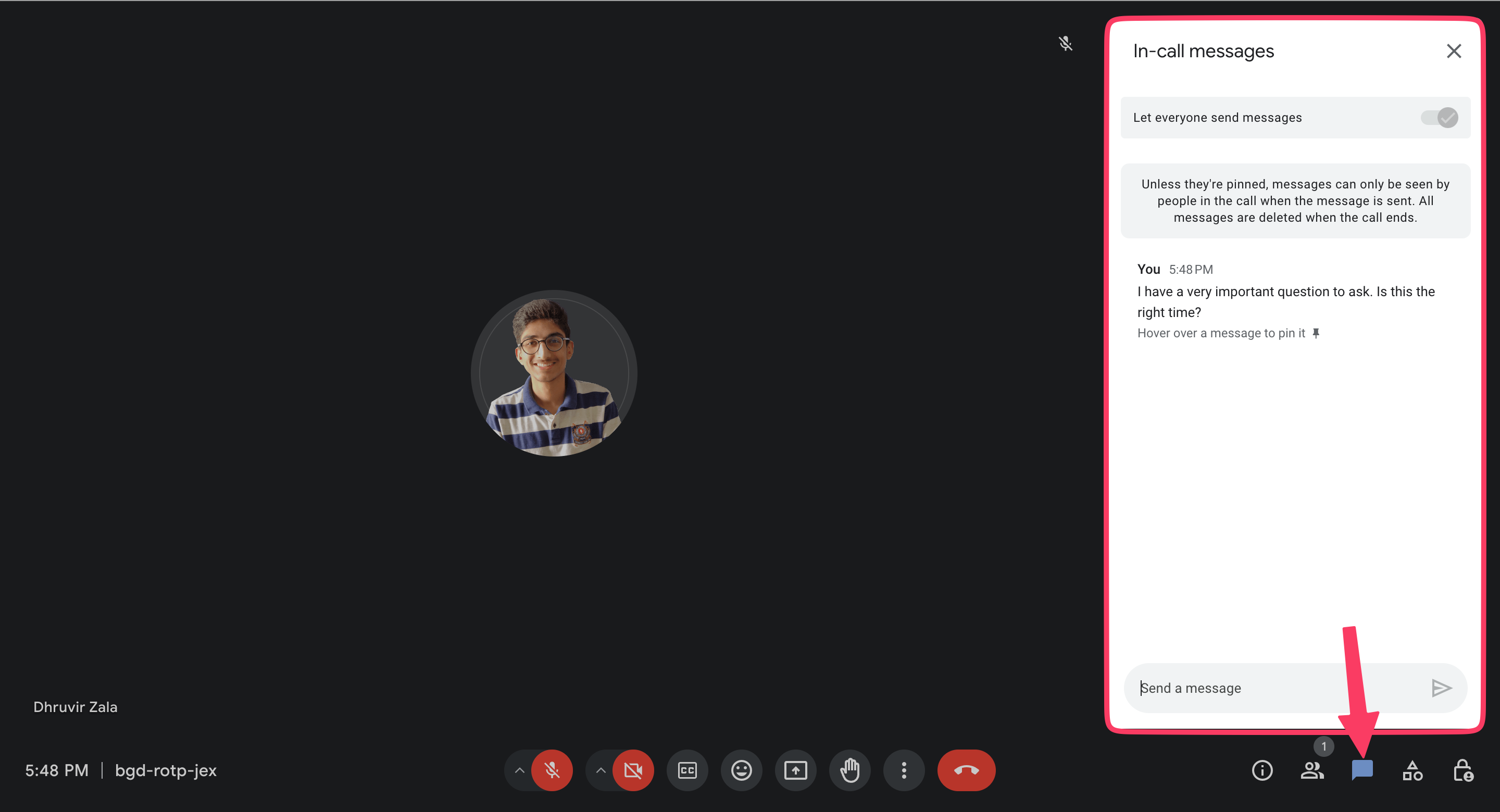 Mensagens no Google Meet