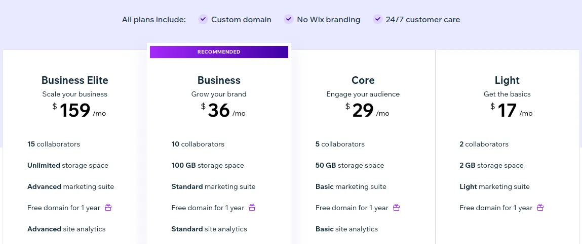 Standardni cenovni načrt WIX Standardni cenovni načrt WIX